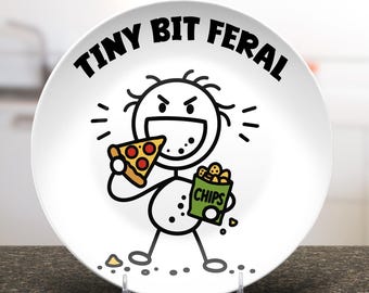 Tiny Bit Feral Kids Plate, Funny Kids Plate, Pizza Plate, kids Dinnerware, Toddler Plate, Funny Gift for Kids