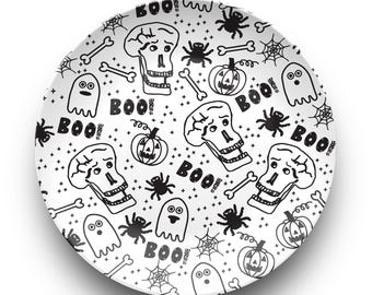 Spooky Boo Halloween Dinner Plate, Skull, Ghost, Pumpkin Design