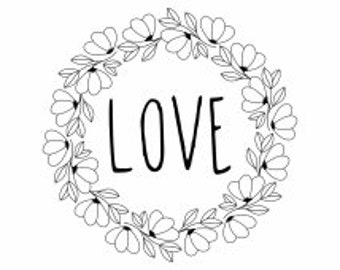 Wooden stamp flower wreath - LOVE