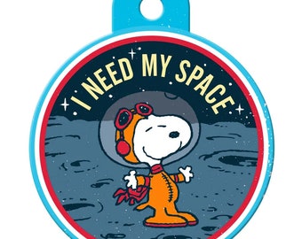 Peanuts "I Need My Space" Dog ID Tag / Pet ID Tag, Large Circle Pet ID Tag with Free Engraving