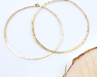 14k Gold Filled Hammered Hoops – Thin Lightweight Minimalist Earrings