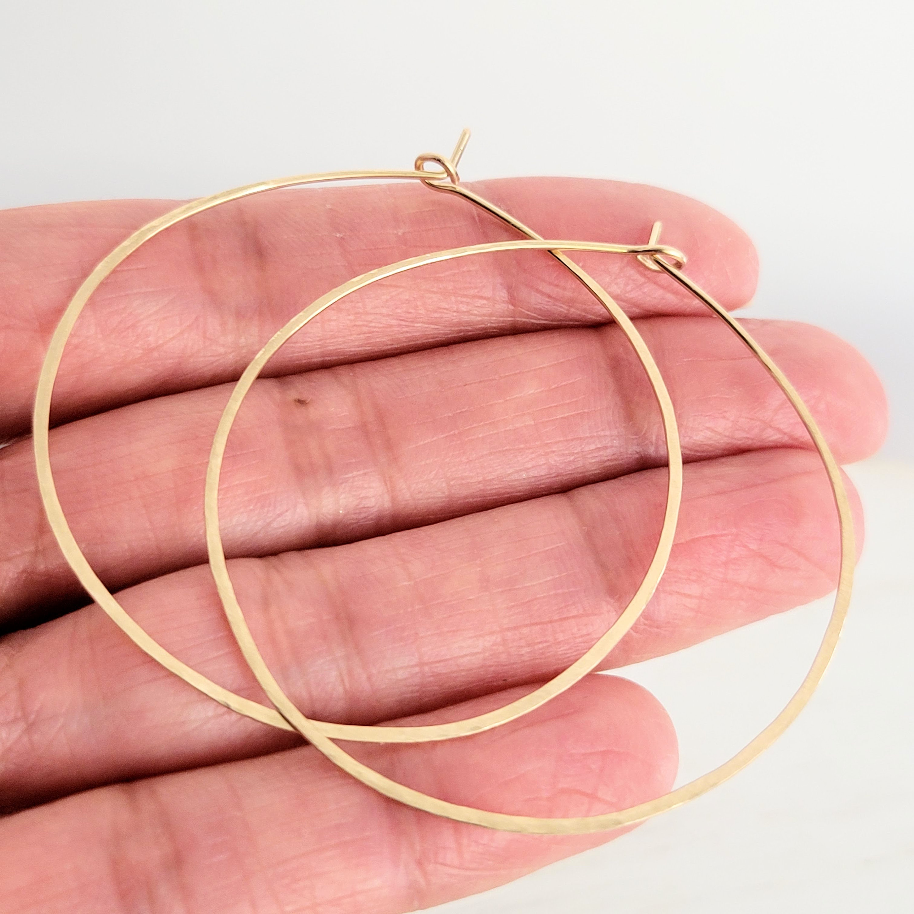 Hand 14k Gold Fill Earrings, Hammered Big Gold Hoops Different