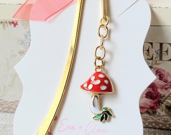 Gold Hook Mushroom Bookmark, Whimsical Gift for Book Lovers