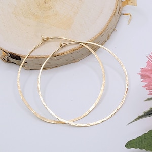 Hand forged 14k gold fill earrings, Hammered big gold hoops different sizes, Minimalist thin gold hoop earrings, Handmade dainty boho hoops