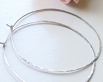 Minimalist Sterling Silver Hoop Earrings – Hammered 925 Thin Hoops in Multiple Sizes