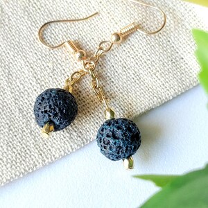 Blue Lava Bead Diffuser Earrings, Natural Stone Beads, Chain Drop Earrings, Boho Chic Jewelry
