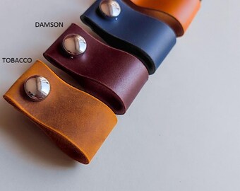 Leather drawer cabinet handles, minimal leather handles for Kitchen, Bathroom, Office furniture, GENUINE LEATHER - Handles