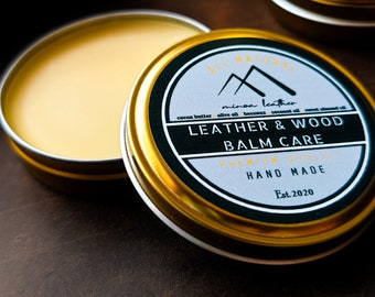Leather Balm & Wood Balm / 26gr Handmade with completely pure beeswax and organic oils/Provides vitality and water resistance