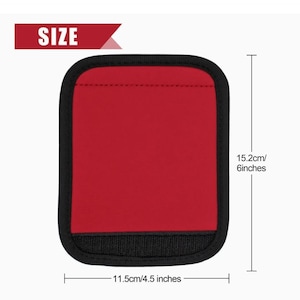 May include: Red rectangular item with black trim, dimensions shown as 4.5 inches wide and 6 inches tall. The word "SIZE" is displayed in a red banner at the top of the item.