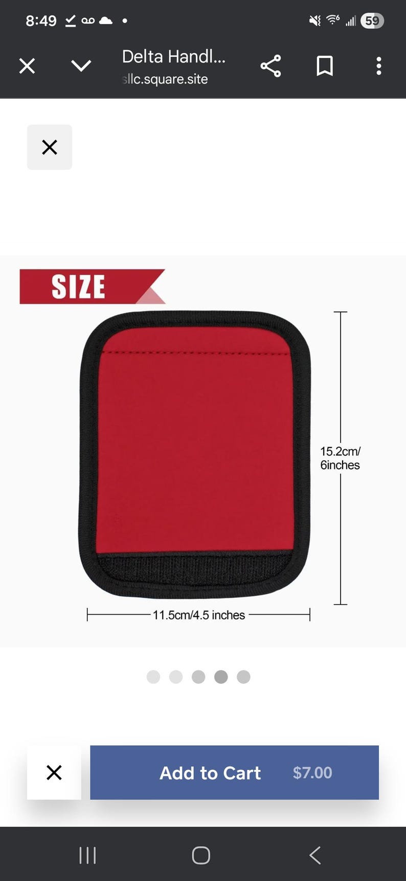 May include: Red rectangular item with black trim, dimensions shown as 4.5 inches wide and 6 inches tall. The word "SIZE" is displayed in a red banner at the top of the item.