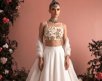 Ivory Readymade Lehenga Choli with Dupatta, Embroidered Wedding Lehenga, Designer Indian Bridal Guest Outfit, Party Wear, Chaniya