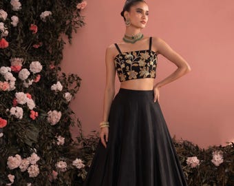 Black Readymade Lehenga Choli Set with Dupatta, Embroidered Wedding Lehenga, Party Wear Indian Outfit, Designer Chaniya for Women