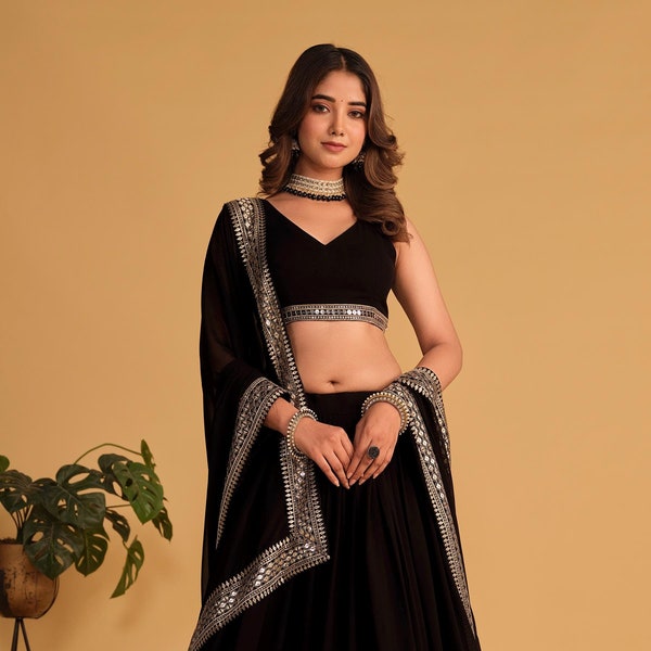 Black Sequins Embroidered Lehenga Choli: Indian Wedding Wear
