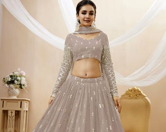 Elegant Grey Georgette Lehenga Choli | Indian Bridal & Wedding Guest Outfit | Gujarati Chaniya Choli