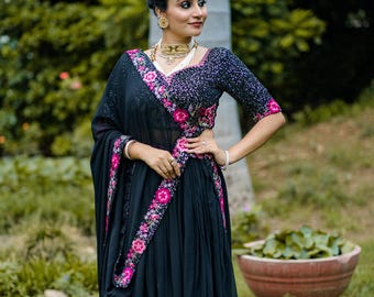 Black Georgette Lehenga Choli: Sequins & Embroidery, Indian Wedding Wear