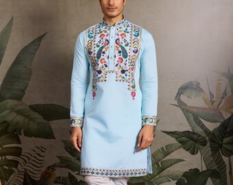 Embroidered Viscose Silk Men's Kurta: Indian Wedding Attire