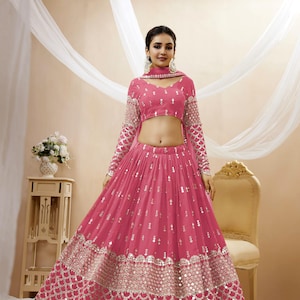 Pink indian Lehenga Choli With Sequins Zari Embroidered Work Wearing Wedding Lehenga, Bridesmaid Lehenga, Party Wear Lehenga Choli