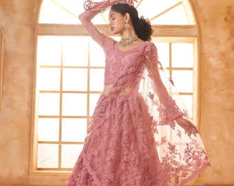 Embroidered Net Lehenga Choli, Indian Bridal Wear