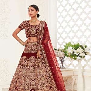 Indian Red Bridal Lehenga Choli, Designer Lehenga Choli, Embroidery Lehenga, Sequins Lehenga, Designer Dupatta, Customized Lehenga Choli