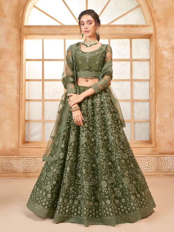 Indian Bridal Lehenga Buy Sage Green Sequence Embroidery Bridal Lehenga  Choli For Indian