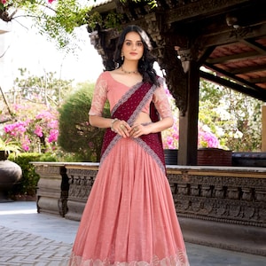 Peach Indian Wedding Lehenga Choli, Sequins Lehenga Choli, Embroidery Lehenga, Party Wear Lehenga, Designer Lehenga, Customized Lehenga