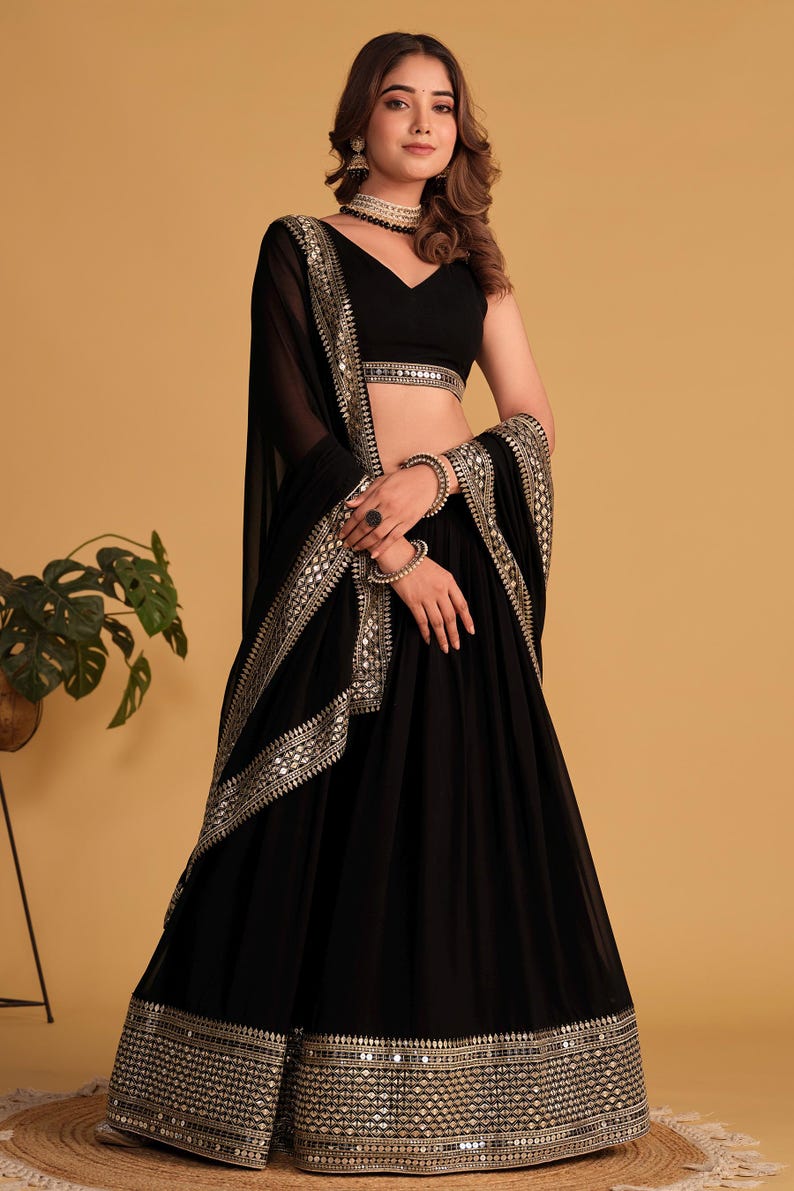 Classy Black Premium Net Sequins Designer Lehenga Choli