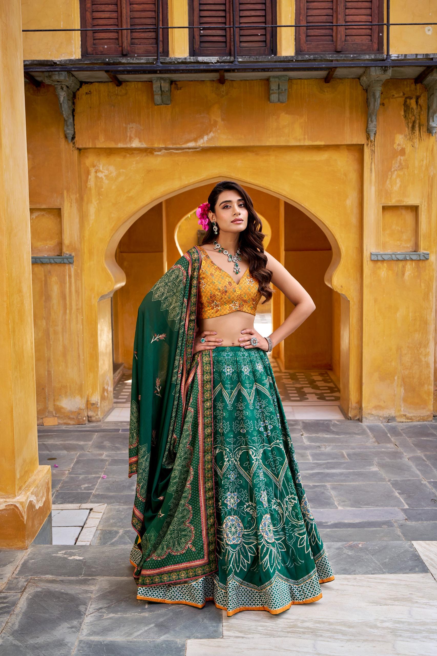 emerald green fit and flare cocktail dress Emerald Green Sharara Set XXL main image 1