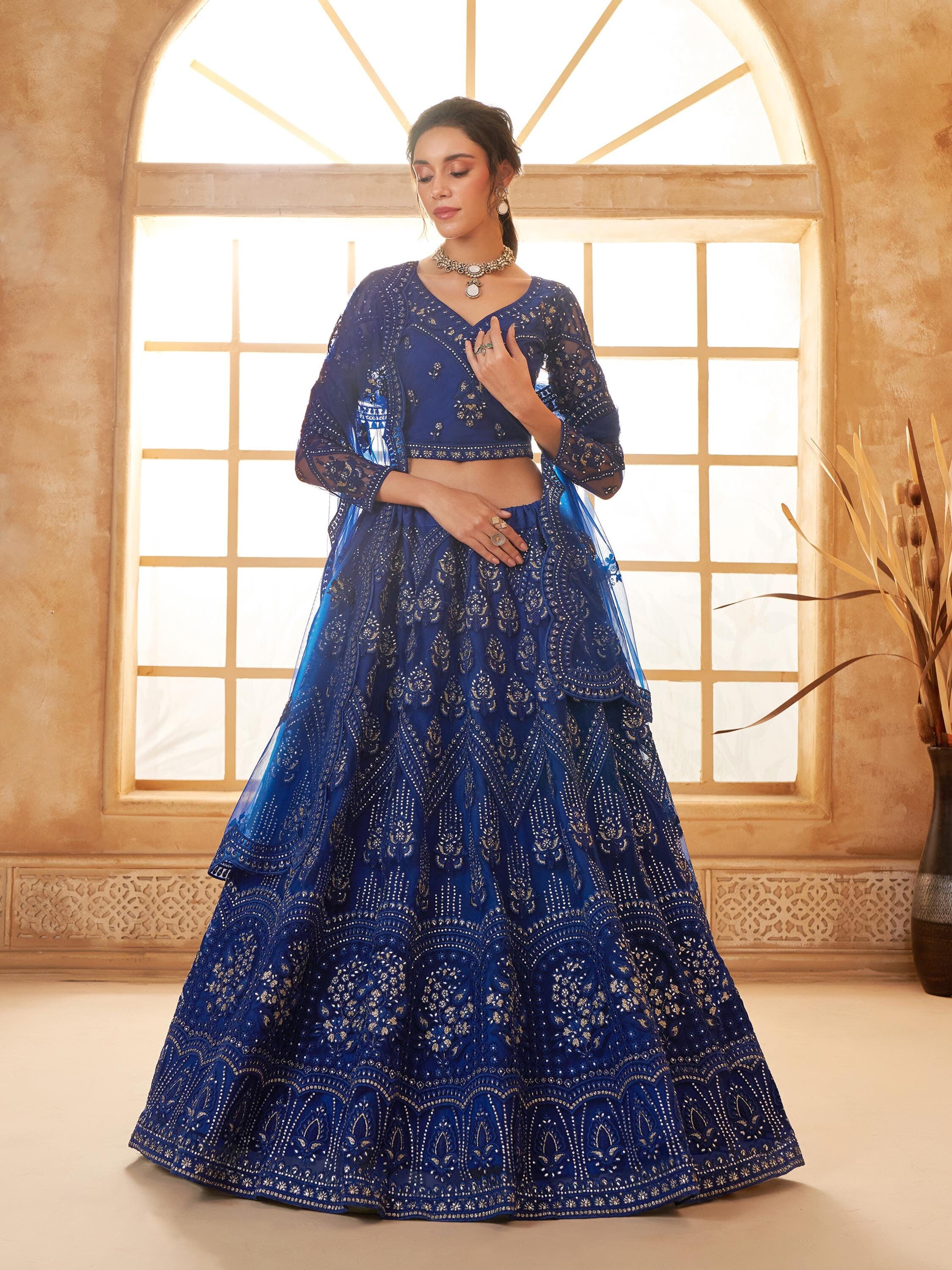 blue indian dress Royal Blue Color Zari Weaving Work Kanjivaram South Indian D