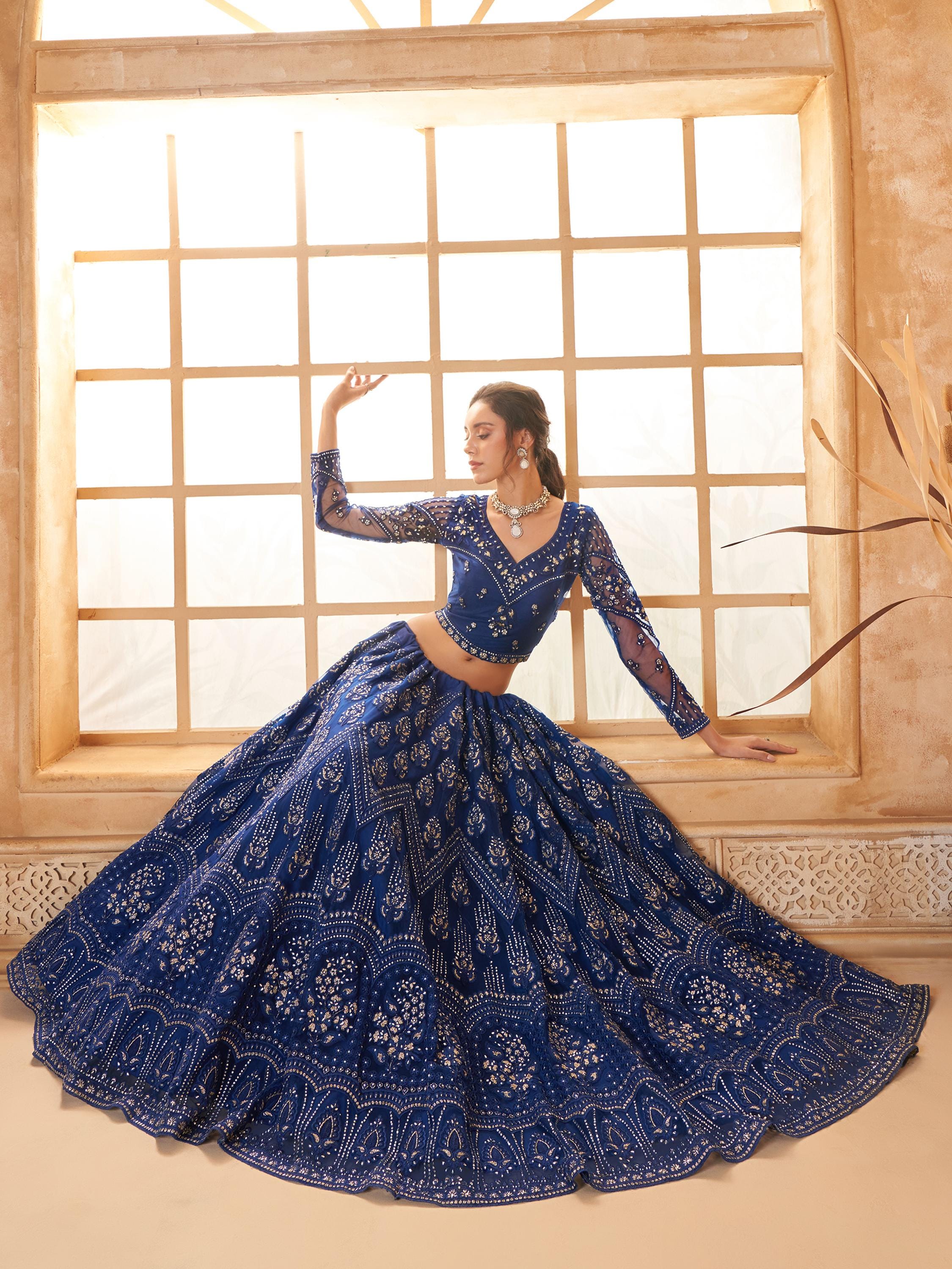 blue lehenga dress Powder Blue Floral Lehenga Set Seema Gujral