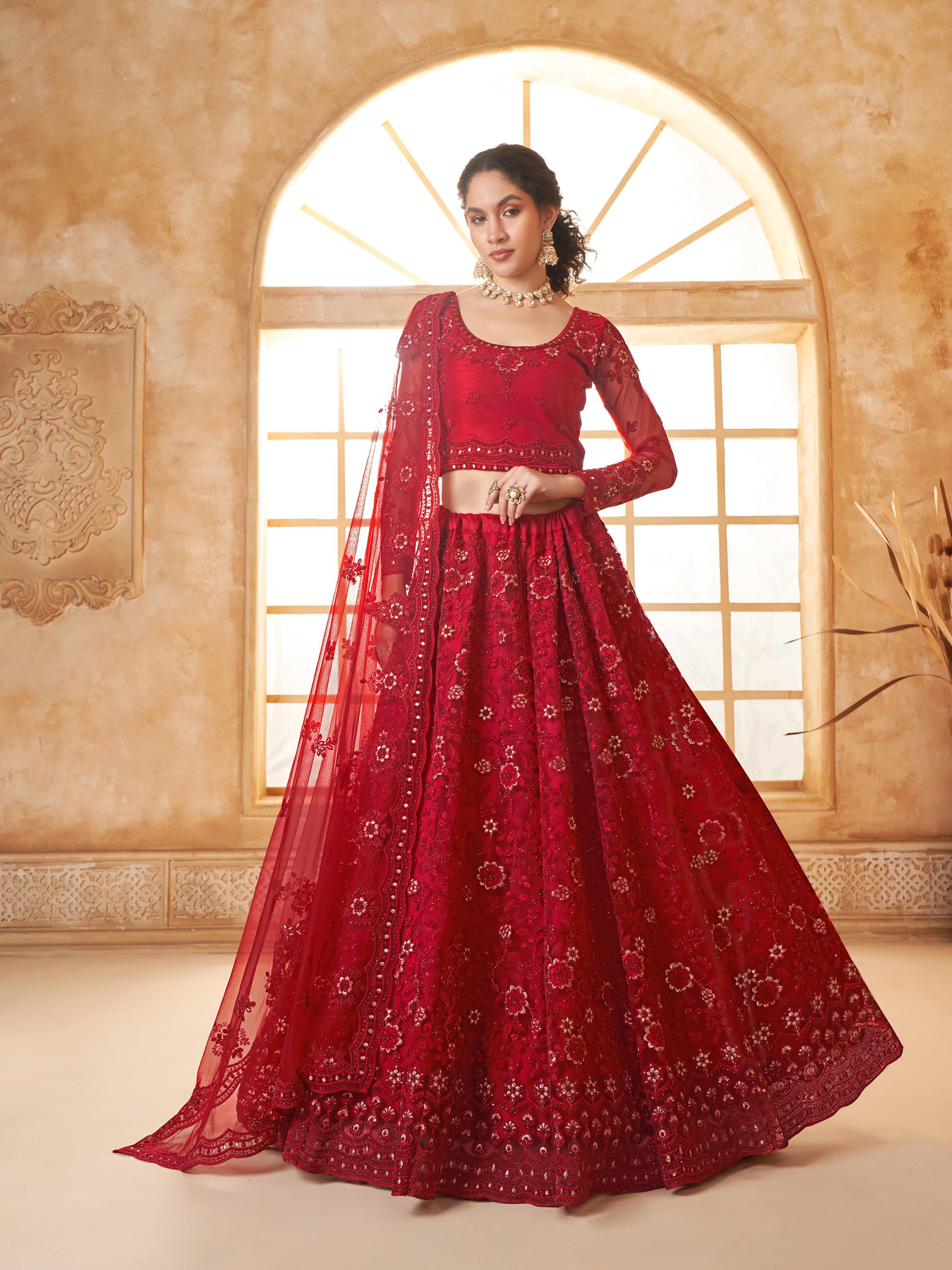 red lehenga wedding dress Ruby Red Glam Lehenga