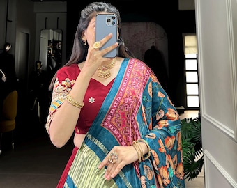 Maroon Lehenga Choli: Sequins & Thread Embroidery, Gujarati Chaniya