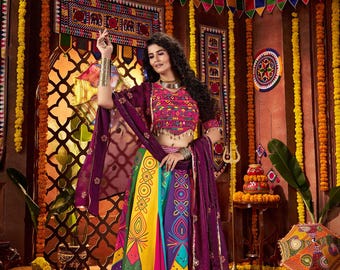 Digital Print Lehenga Choli: Gajji Silk Navaratri Chaniya Choli with Mirror Work
