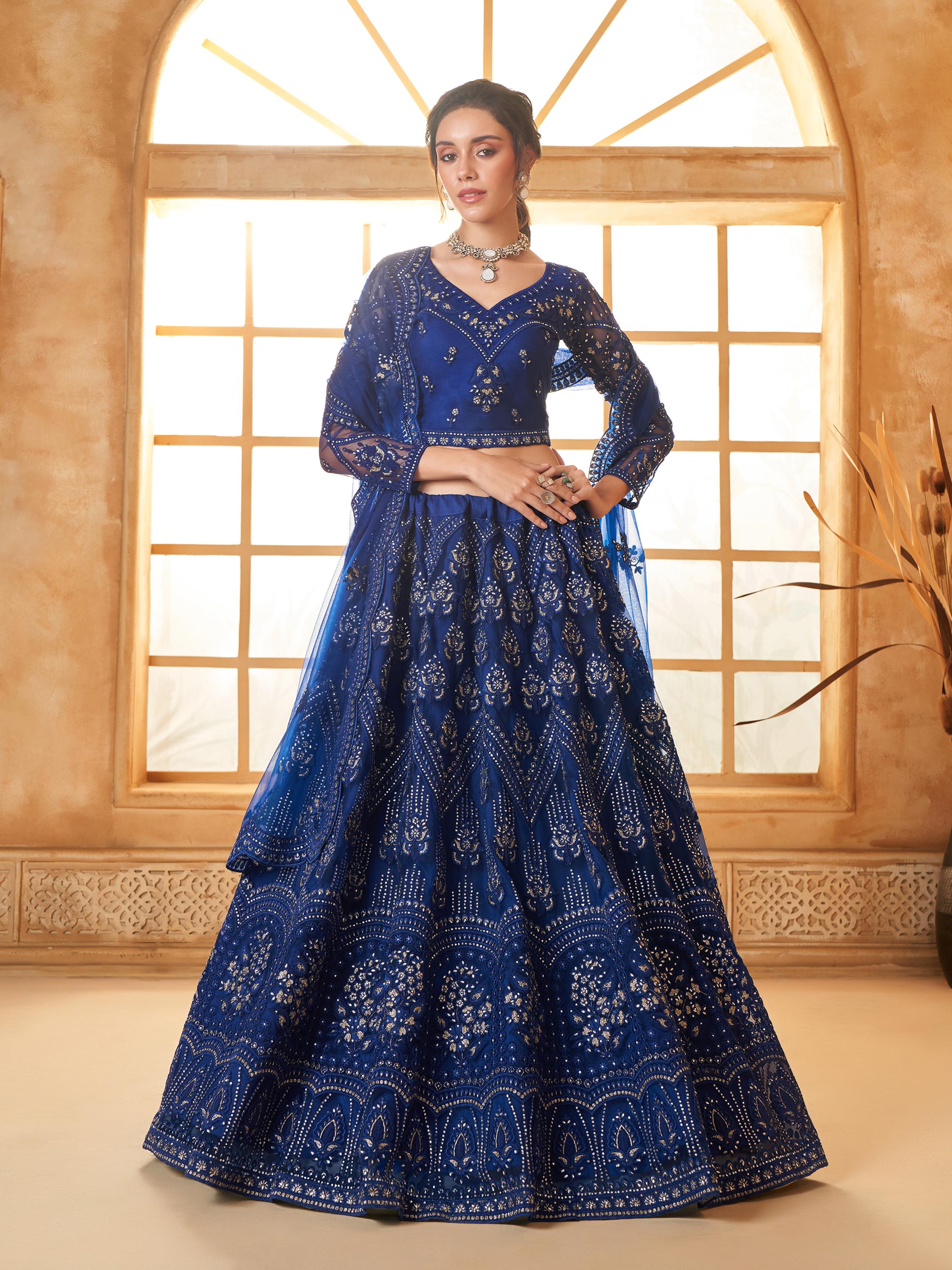 Royal Blue Embroidered Lehenga Choli, Indian Bridal Outfit Royal Blue Embroidered Lehenga Choli, Indian Bridal Outfit