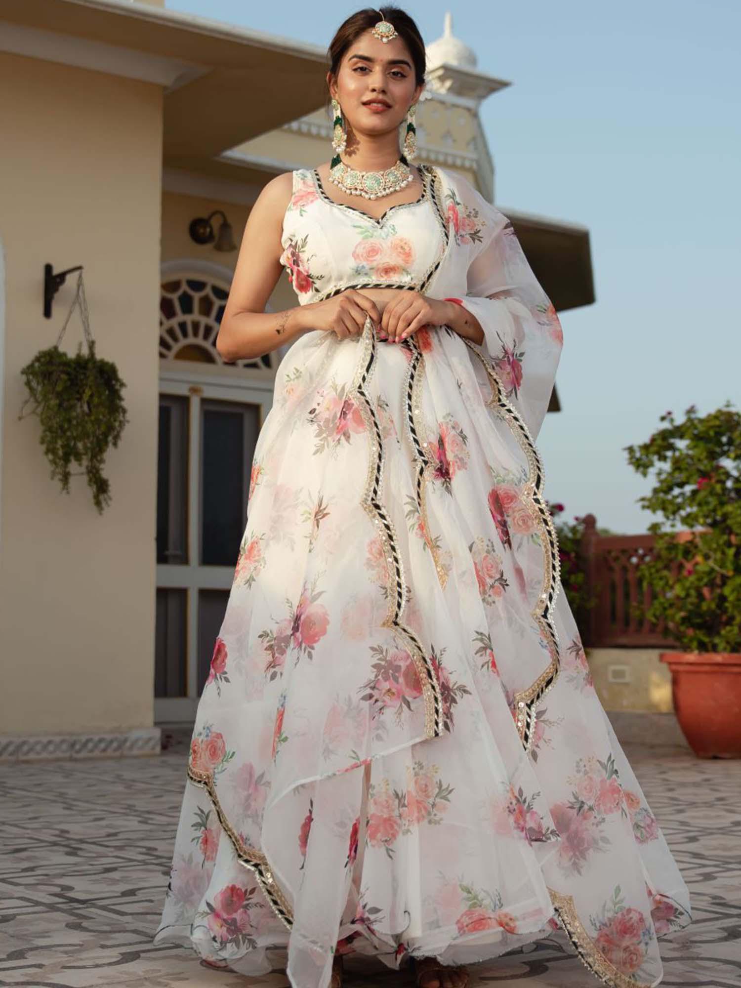 organza floral dress india Floral Print Organza Gown: Handmade Indian Wedding Outfit