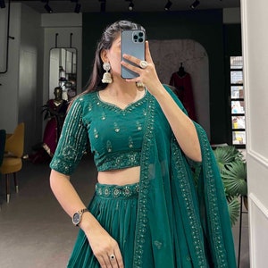 Indian Sequins and Thread Embroidery Work Lehenga Choli For Indian Wedding lehenga, Traditional Lehenga, Party Wear and Bridesmaids Lehenga