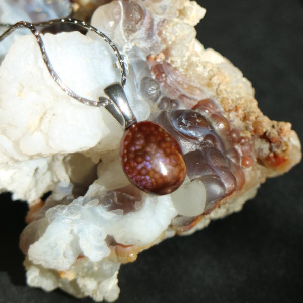 Fire Agate Stainless Steel Pendant Necklace