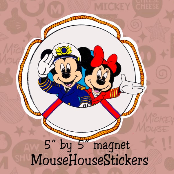 Captain Mickey and Minnie Cruise Line Inspired Vinyl Flexible Refrigerator, Fridge, Door Magnet