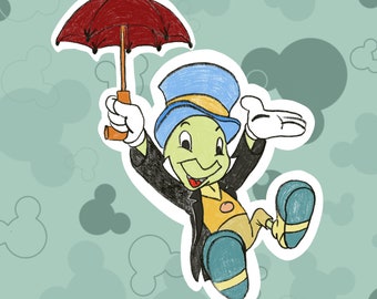 Jiminy Cricket Umbrella Cartoon Car Bumper Sticker Decal 4'' x 6” Jiminy Cricket Umbrella Cartoon Car Bumper Sticker Decal 4'' x 6”