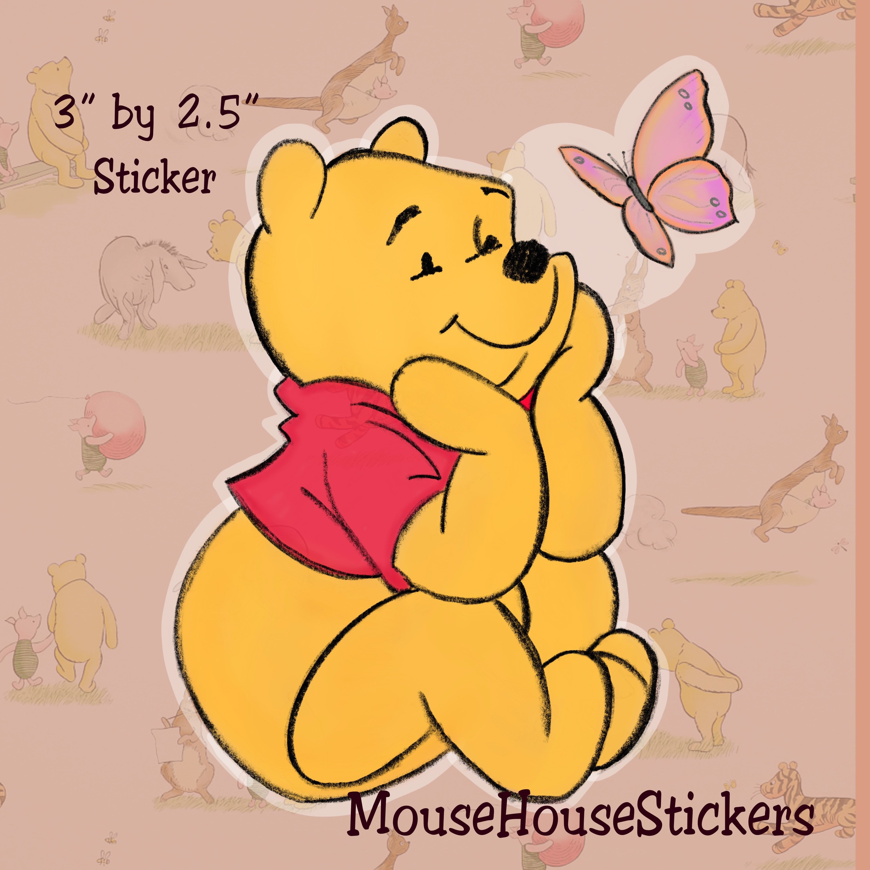 Winnie the Pooh With Butterfly Inspired Clear Vinyl Die Cut | Etsy
