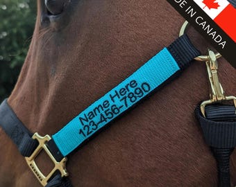 Mangas grandes bordadas para cabestro, etiqueta personalizada para el nombre del caballo. Forro simple o doble. Cabestro no incluido.