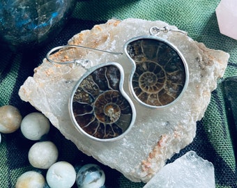 Pendientes de amonita de plata de ley, regalo para ella