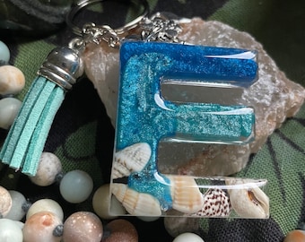 Custom Beach Ocean Alphabet Keychain, Letter keychain, Keychain for her, Gift for her