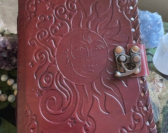 Leather Journal Diary Notebook with Sun & Moon Design