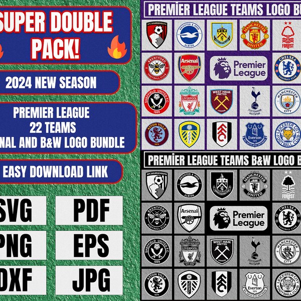 2024 Premier League Team Logo, Super Double Pack, England Football SVG, Sport Silhouette, Football Clipart, Tumbler Svg