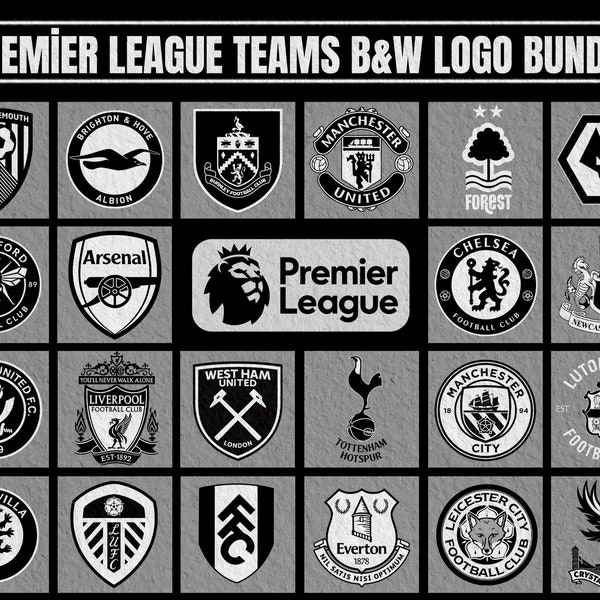 Premier League Team Logo B&W, England Football SVG, Sport Silhouette, Sport Clipart, Football Tumbler Svg