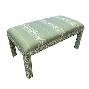 Accent Bench, End of Bed, Foyer, Upholstered seat and legs, Design YOUR OWN with any fabric,(Pic Lisa Fine Textiles Baroda II Mint)