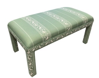 Accent Bench, End of Bed, Foyer, Upholstered seat and legs, Design YOUR OWN with any fabric,(Pic Lisa Fine Textiles Baroda II Mint)