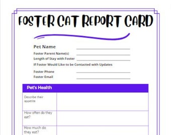 Foster Cat Report Card