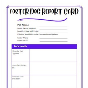 Tarjeta de informe de perro de acogida