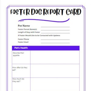 Foster Dog Report Card